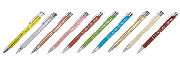 10 Kugelschreiber aus Metall mit Gravur / 10 verschiedene Farben