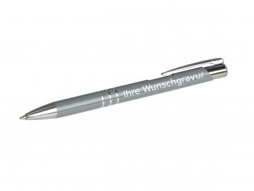 10 Kugelschreiber aus Metall mit Gravur / Farbe: grau