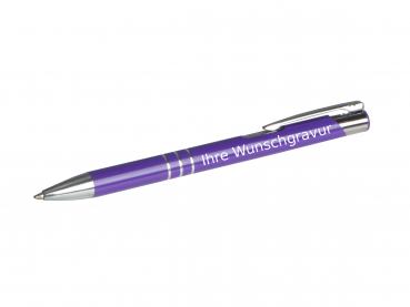 10 Kugelschreiber aus Metall mit Gravur / Farbe: violett