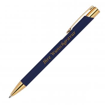 10 Kugelschreiber aus Metall mit Gravur / goldene Applikationen / dunkelblau