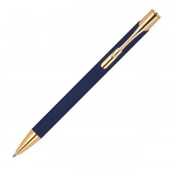 10 Kugelschreiber aus Metall mit Gravur / goldene Applikationen / dunkelblau