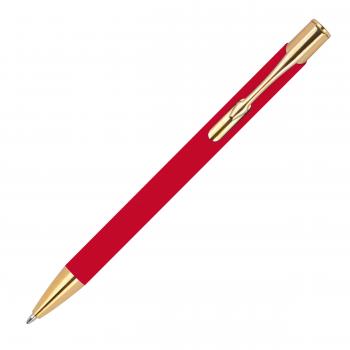 10 Kugelschreiber aus Metall mit Gravur / goldene Applikationen / Farbe: rot