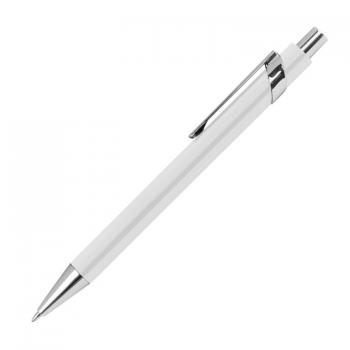 10 Kugelschreiber aus Metall mit Gravur / silberne Applikationen / Farbe: weiß