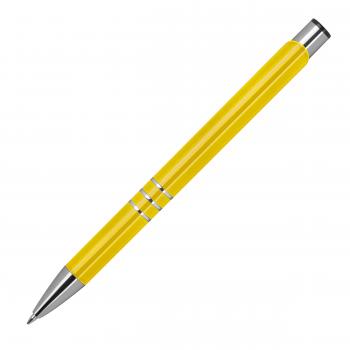 10 Kugelschreiber aus Metall mit Gravur / vollfarbig lackiert / gelb (matt)