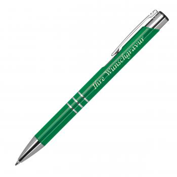 10 Kugelschreiber aus Metall mit Gravur / vollfarbig lackiert / grün (matt)