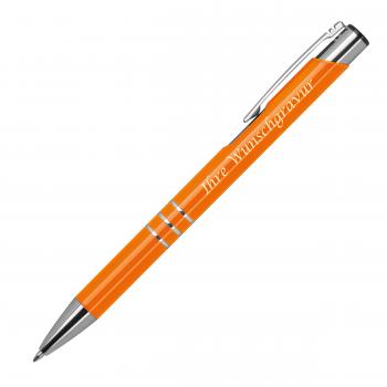 10 Kugelschreiber aus Metall mit Gravur / vollfarbig lackiert / orange (matt)