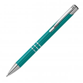 10 Kugelschreiber aus Metall mit Gravur / vollfarbig lackiert / türkis (matt)