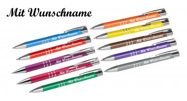 10 Kugelschreiber aus Metall mit Namensgravur / 10 Farben