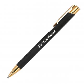 10 Kugelschreiber aus Metall mit Namensgravur - goldenen Applikationen - schwarz