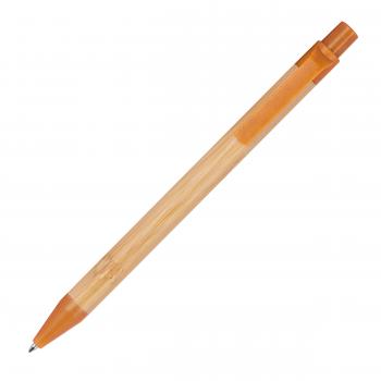 10 Kugelschreiber aus Weizenstroh und Bambus mit Gravur / Farbe: orange