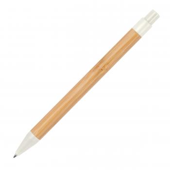 10 Kugelschreiber aus Weizenstroh und Bambus mit Gravur / Farbe: weiß