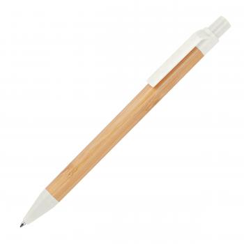 10 Kugelschreiber aus Weizenstroh und Bambus mit Gravur / Farbe: weiß