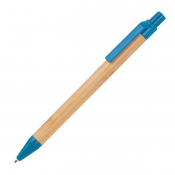 10 Kugelschreiber aus Weizenstroh und Bambus mit Namensgravur - Farbe: blau