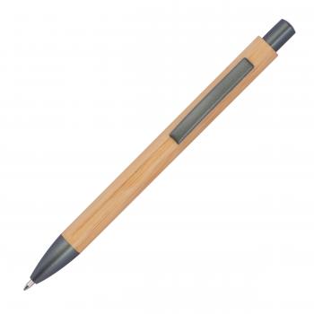 10 Kugelschreiber mit Gravur / aus Bambus mit anthrazitfarbenen Applikationen