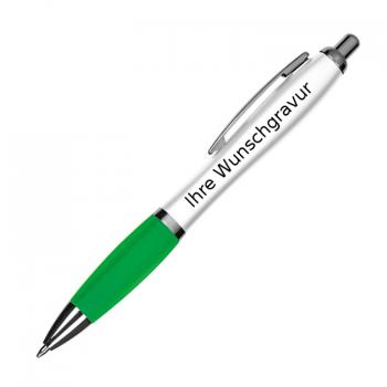 10 Kugelschreiber mit Gravur / aus Kunststoff / Farbe: weiß-grün