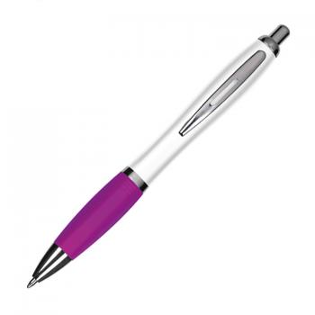 10 Kugelschreiber mit Gravur / aus Kunststoff / Farbe: weiß-lila