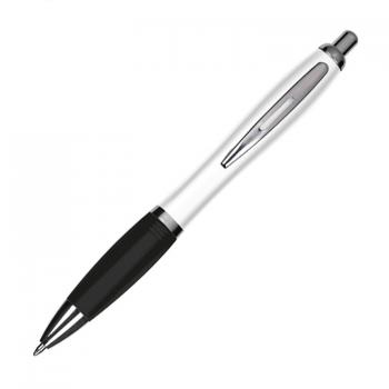 10 Kugelschreiber mit Gravur / aus Kunststoff / Farbe: weiß-schwarz