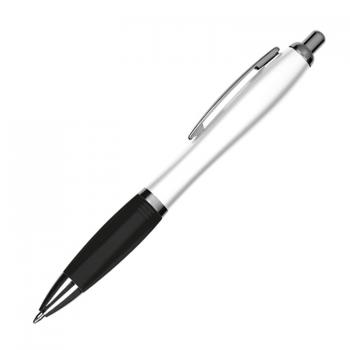 10 Kugelschreiber mit Gravur / aus Kunststoff / Farbe: weiß-schwarz