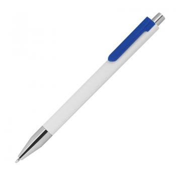 10 Kugelschreiber mit Gravur / Farbe: weiß mit blauen Clip
