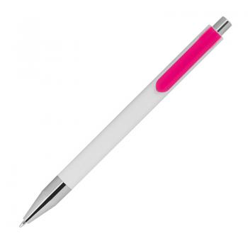 10 Kugelschreiber mit Gravur / Farbe: weiß mit pinken Clip