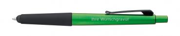 10 Kugelschreiber mit Gravur / Metallic-Kunststoff mit Touch-Pad / Farbe: grün