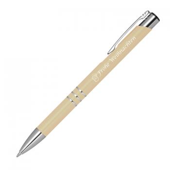 10 Kugelschreiber mit Gravur "Frohe Weinachten" / aus Metall / Farbe: elfenbein
