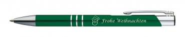 10 Kugelschreiber mit Gravur "Frohe Weinachten" / aus Metall / Farbe: grün