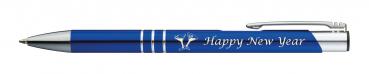 10 Kugelschreiber mit Gravur "Happy New Year" / aus Metall / Farbe: blau