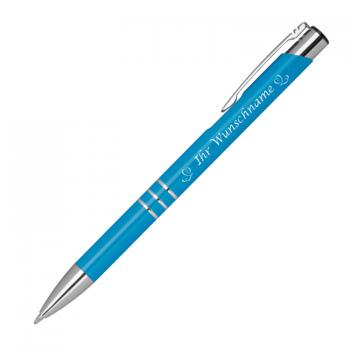 10 Kugelschreiber mit Gravur "Herzen" / aus Metall / Farbe: hellblau