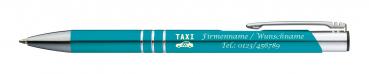 10 Kugelschreiber mit Gravur "Taxi" / aus Metall / Farbe: türkis