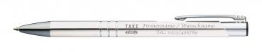 10 Kugelschreiber mit Gravur "Taxi" / aus Metall / Farbe: weiß