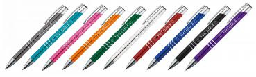 10 Kugelschreiber mit Gravur "Viel Glück" / aus Metall / 10 verschiedene Farben