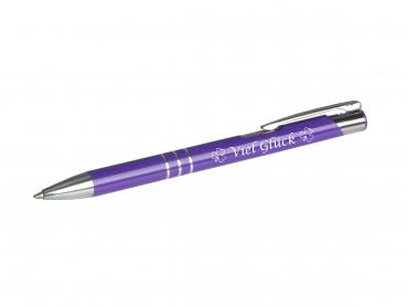 10 Kugelschreiber mit Gravur "Viel Glück" / aus Metall / Farbe: violett