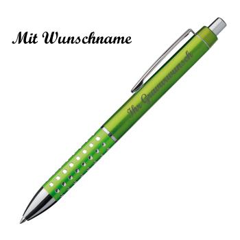 10 Kugelschreiber mit Namensgravur - "Glitzer" - Farbe: apfelgrün