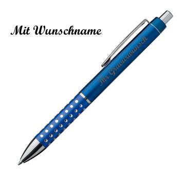 10 Kugelschreiber mit Namensgravur - "Glitzer" - Farbe: blau