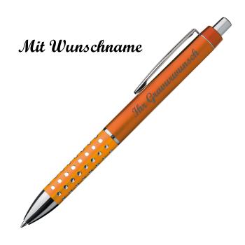 10 Kugelschreiber mit Namensgravur - "Glitzer" - Farbe: orange