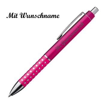 10 Kugelschreiber mit Namensgravur - "Glitzer" - Farbe: pink