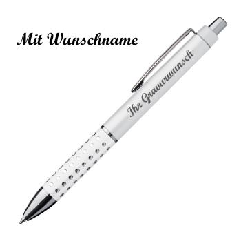 10 Kugelschreiber mit Namensgravur - "Glitzer" - Farbe: weiß