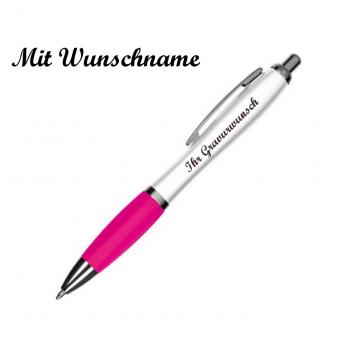 10 Kugelschreiber mit Namensgravur - aus Kunststoff - Farbe: weiß-pink