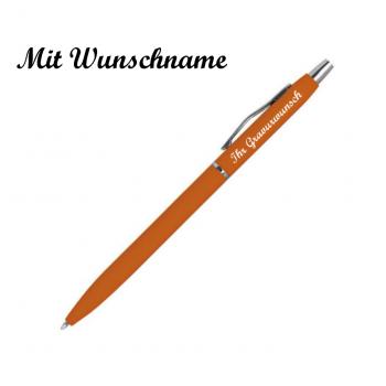 10 Kugelschreiber mit Namensgravur - aus Metall - gummiert - Farbe: orange