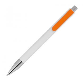 10 Kugelschreiber mit Namensgravur - Farbe: weiß mit orangen Clip