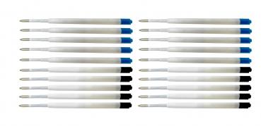 10 Kugelschreiber mit Namensgravur / je 10 schwarze + blaue Minen / blau