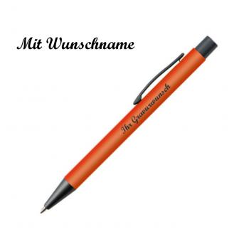 10 Kugelschreiber mit Namensgravur - mit Clip aus Metall - Farbe: orange