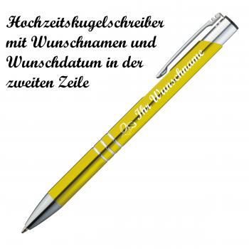 10 Kugelschreiber mit Namensgravur "Hochzeit" - aus Metall - Farbe: gelb