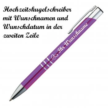 10 Kugelschreiber mit Namensgravur "Hochzeit" - aus Metall - Farbe: lila