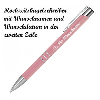 10 Kugelschreiber mit Namensgravur "Hochzeit" - aus Metall - Farbe: rose'