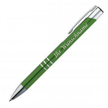 10 Metall-Kugelschreiber mit Gravur / Schreibfarbe = Kugelschreiberfarbe / grün