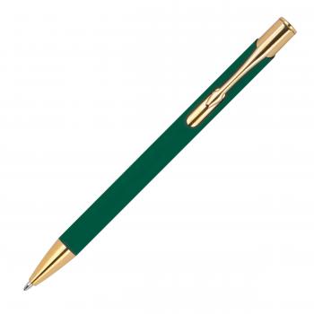 10 Metall-Kugelschreiber mit Namensgravur - goldene Applikationen - dunkelgrün