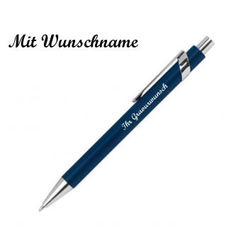 10 Metall-Kugelschreiber mit Namensgravur - mit Applikationen - dunkelblau