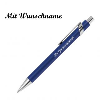 10 Metall-Kugelschreiber mit Namensgravur - silberne Applikationen - Farbe: blau